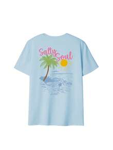 SALTY SOUL Women's Spring/Summer New Coconut Tree Print Casual Round Neck Short Sleeve T-Shirt, Fashion, Essential For Daily And Vacation Wear - Baby Blue - View 4