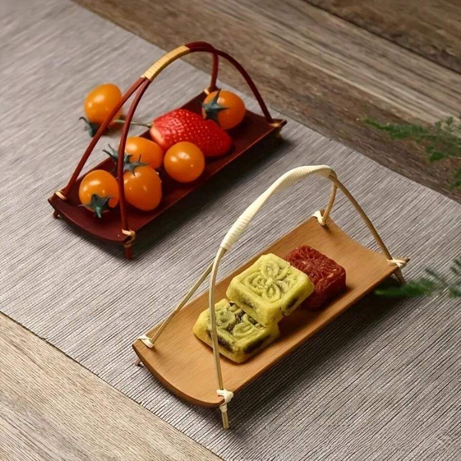 1pc Bamboo Sushi Plate/Snack Tray, Suitable For Desserts, BBQ, Napkin Placement, Multi-Functional Household Tray - Multicolor - View 1