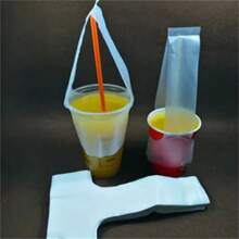 100个T型塑料袋，一次性透明单杯包装袋，适用于奶茶、咖啡、饮料、派对用品 - 彩色 - 查看 2