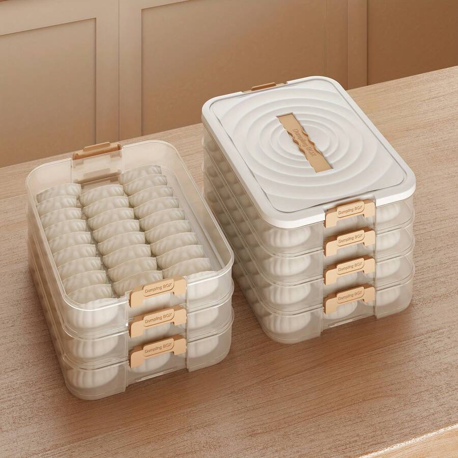 Contenedor de almacenamiento de raviolis con capas seleccionables de 2 a 5 - Organizador portátil para refrigeradores de cocina, caja congeladora con función de temporizador
