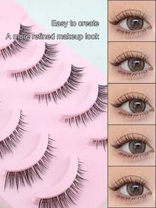 5 Pairs Fox-Inspired Invisible Band Natural Looking Fluffy Eyelashes, Tapered Ends, Soft & Lightweight, Suitable For Dates And Parties - View 2