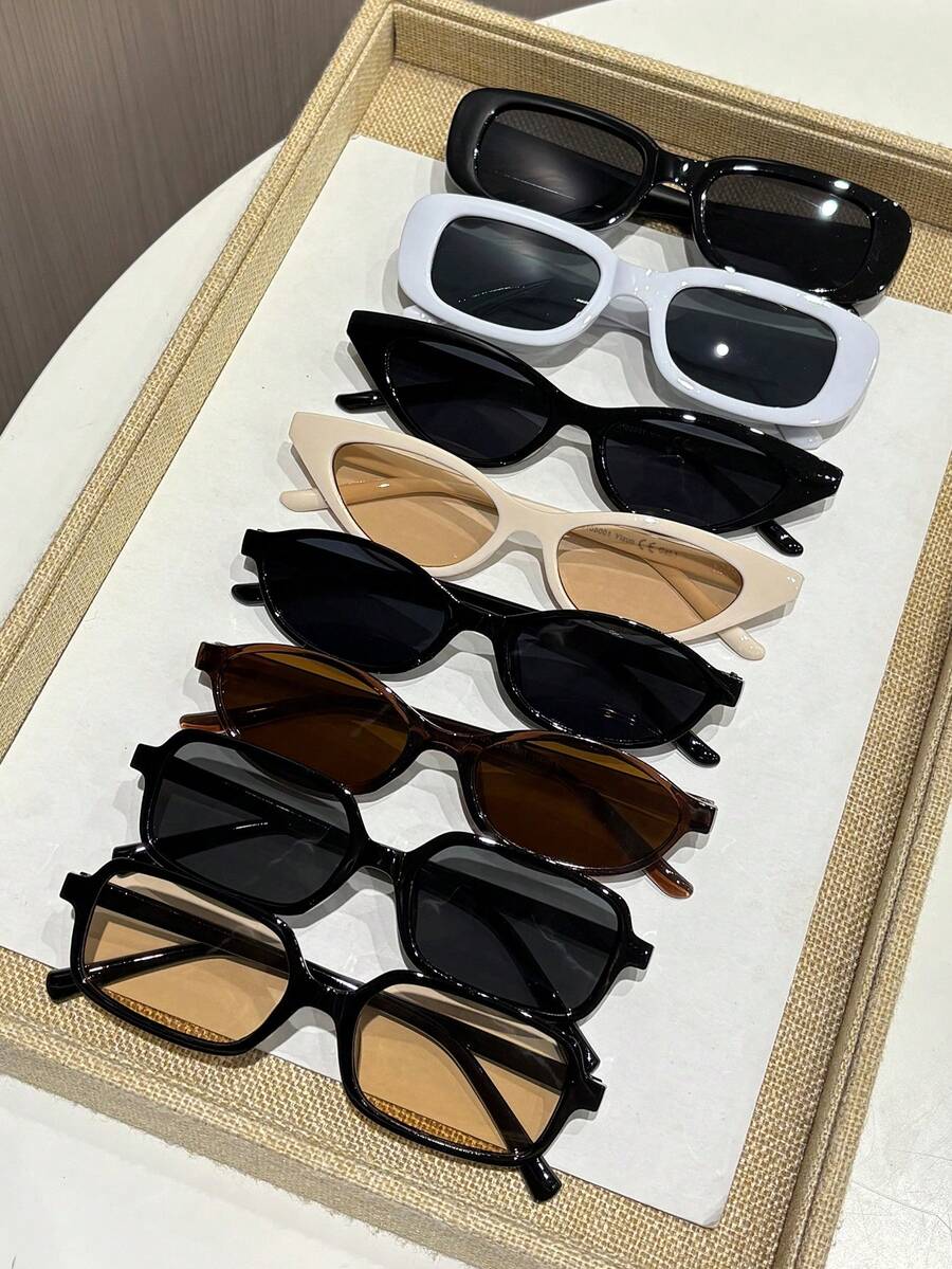 8pcs/Set Women's Plastic Multicolor Cat Eye Full Frame Tinted Lens Glasses, Suitable For Daily Life, Vacation, Outdoor Activities And Other Occasions - 8 chiếc màu đen, trắng và trắng ngà - Xem 1