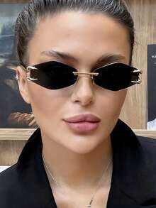 黑色和金色菱形复古时尚无框眼镜，男女通用，适合驾驶、度假、旅行、搭配时尚服饰，适用于任何场合。 - 黑色 - 查看 3