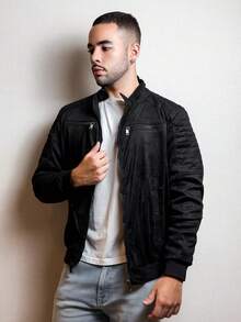 Premium Men's Jacket In Waterproof Leather And Suede – Lined And Thermal - 黑色 - 查看 5