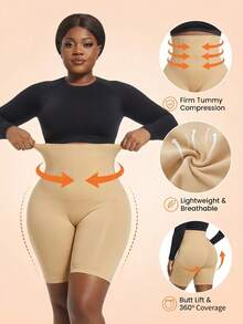 1pc Women's Christmas High Waist Slimming Leggings, Comfortable & Versatile For Daily Wear. Double-Layer Design Enhances Abdominal Control For A Perfect Figure. Shorts - Apricot - View 15