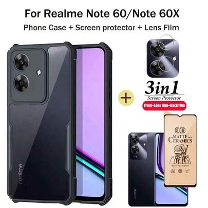 适用于Note 60手机的加厚透明亚克力防震手机壳，适用于Note 60X的全屏陶瓷保护膜+镜头保护膜