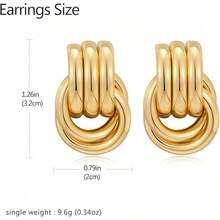 1 Pair Exaggerated Asymmetrical Hollow-Out Gold-Tone Earrings For Women - 黃金 - 查看 3