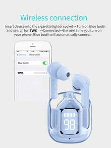 Nuevos auriculares inalámbricos TWS con pantalla táctil transparente y baja latencia, carga tipo C, Bluetooth 5.3 semi-intrauriculares inalámbricos para deportes con batería de larga duración - Azul - Ver 5