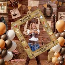1 Piece Cowboy Theme Party Photo Backdrop Prop - Rustic Wanted Poster Inflatable Photo Frame, Retro Western Cowboy Birthday Photo Decoration, Perfect For Friend Gatherings And Party Decor. Party Photobooth Props - View 5