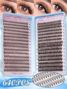 640片装自然卷翘假睫毛，20D+30D混合浓密黑色睫毛，适合新手，大容量睫毛册，卡通经典假睫毛条，持久耐用，适用于日常妆容、派对、婚礼、圣诞节、音乐节等场合。 - C/D 混合 - 查看 3