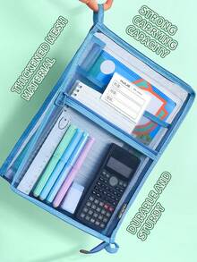 1pc Transparent Mesh File Bag, Student Exam Hand-Held Document Bag, Exam Supplies Book Report Paper Storage Bag, Available In Multiple Colors - Document Bag - View 2