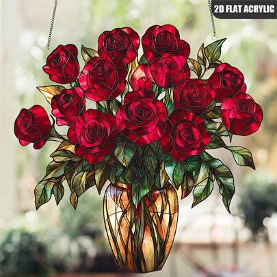 1pc Elegant Red Rose Acrylic Light Catcher - Vibrant Floral Wall Decor, Ideal For Romantic And Natural Themed Ambiance In Living Room, Bedroom, Office - Perfect Gift For Wedding, Anniversary, Mother's Day