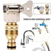 15-23mm Universal Brass Faucet Adapter, 3-In-1 Design (1 Male, 1 Female, 1 PTFE Thread), Metal Faucet Connector For Garden, Lawn And Car Washing, NPT/BSPT Thread, Easy Installation - Gold - View 3