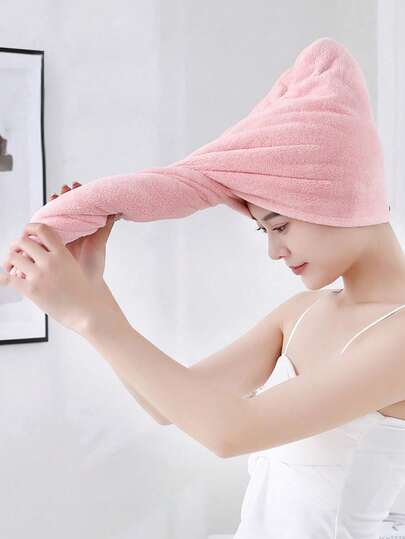 超柔软微纤维干发巾 - 速干、超强吸水，适合女性和女孩，温和呵护卷发或受损发质，纯色浴室用品 1 件装，帽子、浴帽、沙龙美发产品及配件、美容旅行必备品