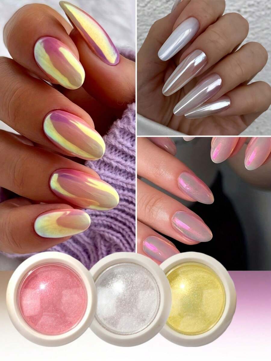 Y2K Simple Manicure Techniques, Handmade Nails, Chameleon Powder Nail Art Charm Nail Art Supplies, Nail Art Supplies For Women And Girls, Nude Nails, Home Nail Art 0.5g, Summer Manicure - 彩色 - 查看 1