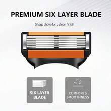 1 Handle+4pcs/8pcs/12pcs/16pcs/24Pcs,6-Layer Men's Shaver | Metal Handle & Hook, Stainless Steel Body & Facial Hair Removal Tool For Beards & Mustaches - Safety Tazor + Blade - View 2