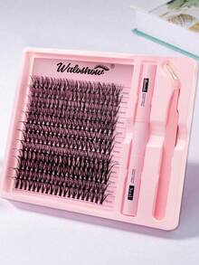 Waloshow Sanishi Lashes Eyelash Curler, 240 Clusters, D-Shaped Curling, 30D 40D 50D 80D 100D 12-18mm Length, Individual Eyelash Curler, DIY Eyelash Curler, Thin & Thick Stem Eyelash Curler, With Applicator, Eyelash Glue & Sealer, Eyelash Curler Set - Black - View 8