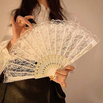 1pc Lace Folding Fan, Portable For Dancing, Foldable Fan, Suitable For Balls, Keeping Cool In Summer, Home Decor, Gift, Photography Props, School Dances