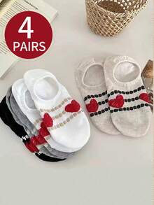 4 Pairs Women Heart Shaped Ankle Socks, Invisible Socks - Multicolor - View 4