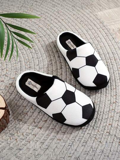 Soccer Slippers - Black & White Football Print Indoor House Shoes, Soft Sole Non-Slip Grip,Soccer-Themed Indoor Winter For Home, Office, Game Day - Winter Warmth & Easy-Clean - Ideal Gift For Soccer Fans, Soccer Accessories, Indoor Footwear, Sporty Look, Comfortable Fit, Casual Footwear, Sports Enthusiasts, Home Footwear, Geometric Pattern, Durable Construction, Sports Lovers,World Cup