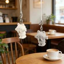 1/2Pcs Cute Flocked Cat Keychain, Mini Resin Cartoon Bag Charm, Backpack Pendant & Phone Strap, Easter Party Favors & Holiday Gifts - Multicolor - View 3