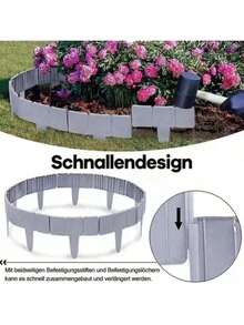 1/5/10件装塑料仿石围栏，草坪边缘花坛边缘仿石花园围栏，用于花园装饰（灰色） - 均碼 - 查看 3