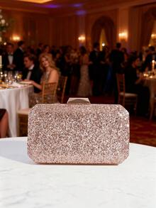 Shiny Sequin Evening Clutch Bag, Shoulder Strap Chain Crossbody Bag For Women - Champagne - View 3