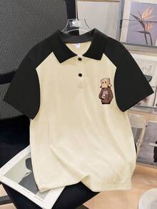 Teenage Boys' Graphic Printed Polo Collar Short Sleeve T-Shirt, Suitable For Summer - Apricot - View 6