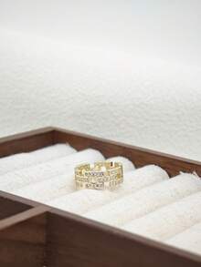 1枚简约锆石镶嵌开口戒指，适合女性佩戴 - 金黃色 - 查看 3