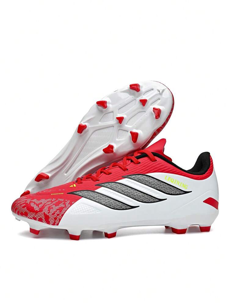 Zapatos de fútbol/soccer para hombres y mujeres adultos para partidos y entrenamientos, con tacos largos para césped natural y césped artificial - Rojo - Añade 13