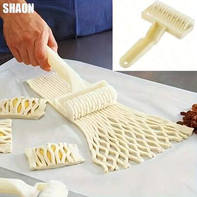 1pc Grid Plastic Rolling Pin, Pizza Roller, Pastry Dough Roller For Baking Pastry Tools, Suitable For Pizza And Cookies, Grid Roller, Dough Grid Home Baking Pastry Tool, Time-Saving Dough Craft Pie Pastry Dough Cutter Roller Tool, Ideal For Cake