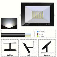 IP66 防尘射灯，LED 户外泛光灯 | 铝合金材质，冷白光/暖白光 50W 泛光灯，3000K/6000K；适用于后院、车道、车库、走廊、花园、建筑工地 - 50W - 查看 11