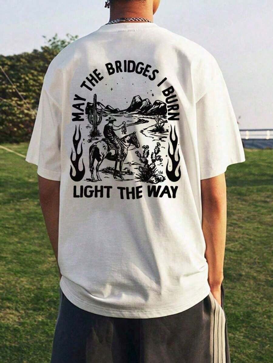 Nuevo Producto: Camiseta Casual de Manga Corta con Cuello Redondo para Hombre, con Gráfico de Caballero Vaquero del Desierto, a la Moda para el Verano, Alta Calidad - Blanco - Ver 1