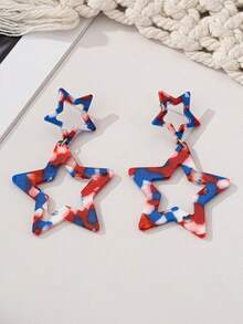 American Flag Red White Blue Pendant Earrings, 4th Of July Independence Day Five-Pointed Star Pendant Earrings For Women - Multicolor - View 3