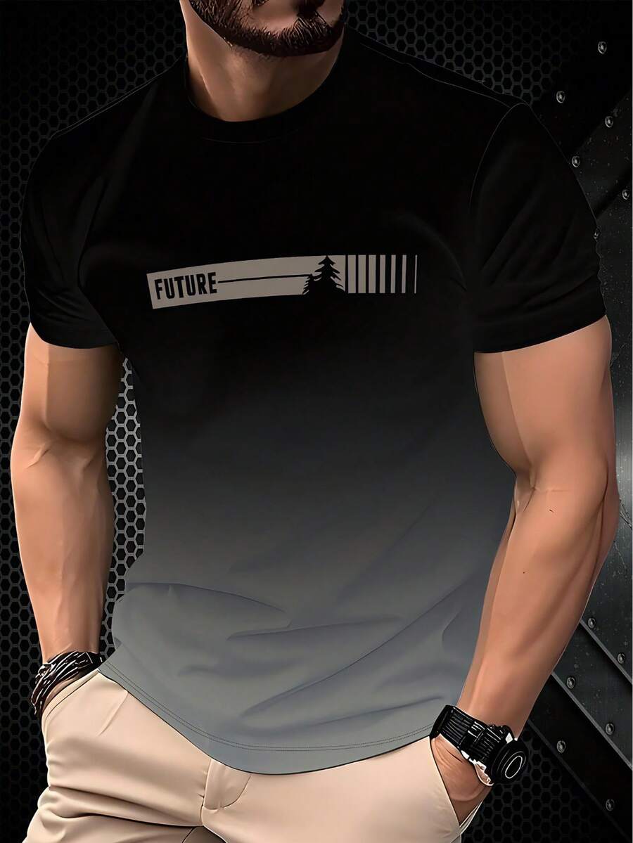 Áo thun nam tay ngắn cổ tròn, kiểu dáng thường ngày, phối màu ombre và họa tiết chữ, chất liệu vải mềm mại, nhẹ. - Nhiều màu - Xem 1