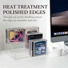 MyGift - Estante de almacenamiento de CD en cascada de acrílico transparente de 3 niveles soporte de mesa compacto para discos de mesa soporte organizador de medios con capacidad para hasta 36 cajas - Por supuesto - Ver 4