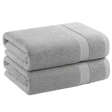 H&R Family Pack 2 Large Bath Towels 100% Cotton Ring Spun Soft Absorbent Towels - Silver - View 4