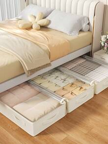 1PC Under Bed Storage Box, Foldable Linen Organizer With Clear Zipper Lid & Reinforced Handles, Dustproof Large Capacity Bin For Clothes, Blankets, Toys & Bedding, Beige - Off White - View 5