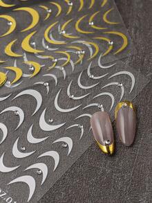 2PCS Gold Silver French-Style Nail Stickers With Rhinestones Curved Lines Strips Design Slider Nail Art Decals DIY Manicure Accessories Tool Nail Supplies - Multicolor - View 6