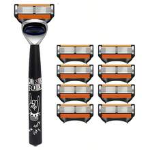 1 Handle+4pcs/8pcs/12pcs/16pcs/24Pcs,6-Layer Men's Shaver | Metal Handle & Hook, Stainless Steel Body & Facial Hair Removal Tool For Beards & Mustaches - Safety Tazor + Blade - View 8