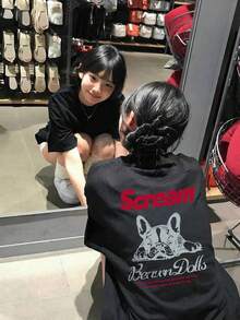 宽松复古涂鸦法斗犬字母印花黑色超大街头风休闲T恤，Y2K复古女款夏季款 - 黑色 - 查看 3