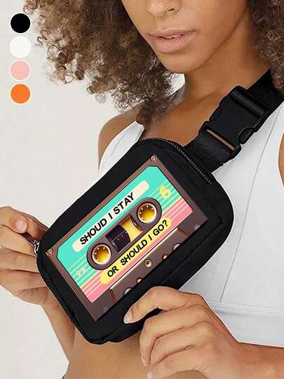 1pc Vintage Cassette Tape Print Crossbody Chest Bag - Vintage 80s Nostalgic Design,Waterproof Outdoor Sport Crossbody Bag,Chest Bag, Sports Bag,Adjustable Strap & Zipper Closure, Unisex Shoulder Bag For Men & Women, For Phone, Wallet, Keys, For Running, Travel, Gym, Festival, Daily Casual Use,Fashion Lovers,Travel Essential,Artistic Lovers,Nostalgic Decor,Ideal Birthday Gift, Wedding Gift, Event Gift, Party Gift, Valentine's Day Gift, Easter Gift