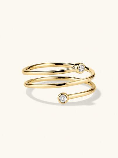 925纯银镀18K金奢华独特设计锆石双叶开口戒指，女士款