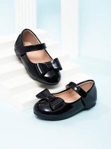 2026 Spring New Solid Color Girls/Infant Princess Style Round Toe Hook And Loop Flat Shoes - Black - View 4