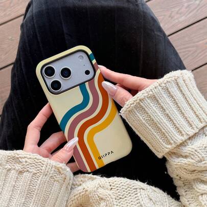 GIIPPA 1 pieza Funda para iPhone 17 Pro Max con diseño de líneas fluidas sobre fondo beige, compatible con iPhone 16/15/14 Pro Max, estilo coreano elegante e interesante, también compatible con 11/12/13/14/15/16 Pro Max Plus, diseño elegante adecuado para hombres y mujeres, gran regalo para Navidad, San Valentín, Pascua, temporada de bodas y cumpleaños para la novia