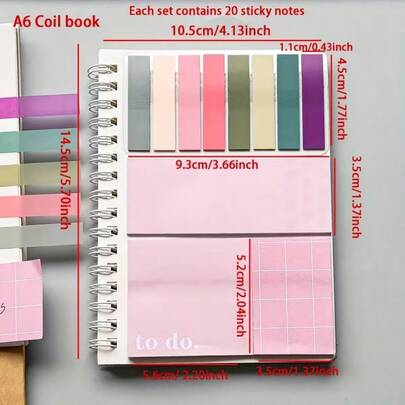 Spiralbuch mit Haftnotizen Enthält 20 Haftnotizen pro Set – perfekt zum Schreiben und Aufkleben