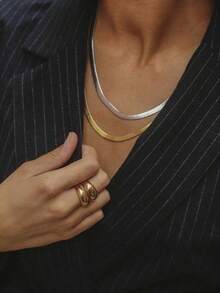 1 pieza Collar con cadena plana de acero inoxidable y estilo punk, chapado en oro de 18K, no se desvanece, versátil y liso, adecuado para hombres y mujeres - Multicolor - Ver 4