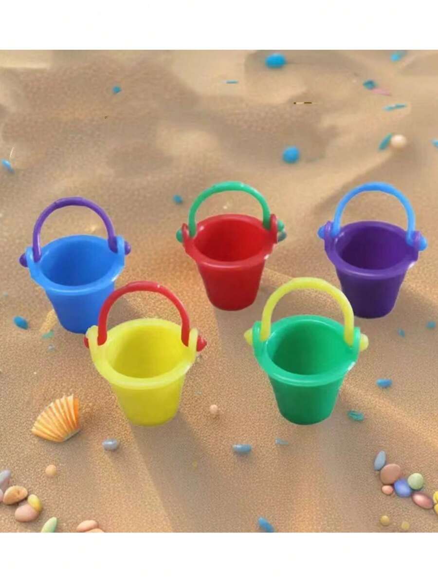 Easter Decor Moss Micro Landscape Ornament, Miniature Doll House Props, Realistic Mini Plastic Beach Miniature Model Toys, Colorful Small Buckets, Trash Cans - Simulation Mini Bucket - View 1