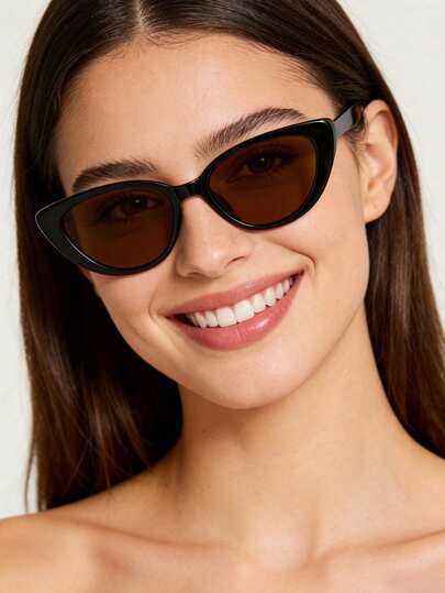 1 Pair Women's Black Cat Eye PC Frame Solid Color Retro Fashion Glasses, Suitable For Daily Wear