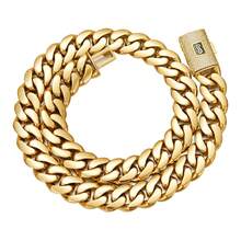 2pcs 14K Gold Plated Hip Hop Jewelry Set For Men, 14mm Thick Stainless Steel Curb Link Chain, Punk Clamshell Buckle Necklace & Bracelet - Gold - View 5